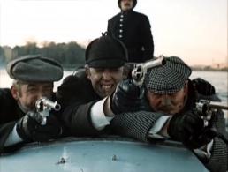 Lestrade, Sherlock Holmes and John Watson