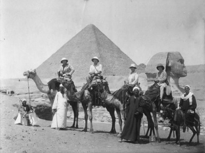 Arian (left) on camel in Egypt (1929).