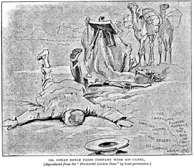 DR. CONAN DOYLE PARTS COMPANY WITH HIS CAMEL. (Reproduced from the "Illustrated London News" by kind permission.)