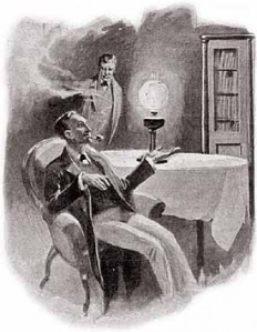 He lit his pipe, and leaning back in his chair he watched the blue smoke-rings.