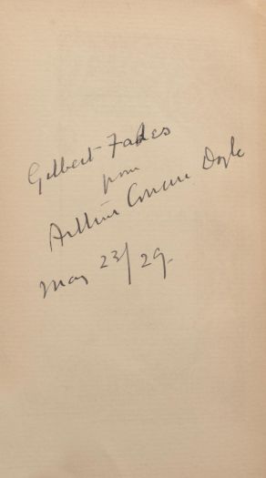 Gilbert Fabes from Arthur Conan Doyle, May 23/ 29 (23 may 1929) Dedicace in The Parasite (A. Constable & Co., 1894)