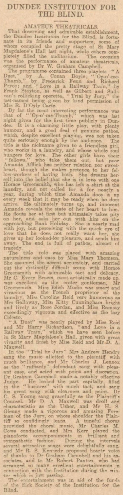 Review in Dundee Courier (30 march 1905, p. 6)