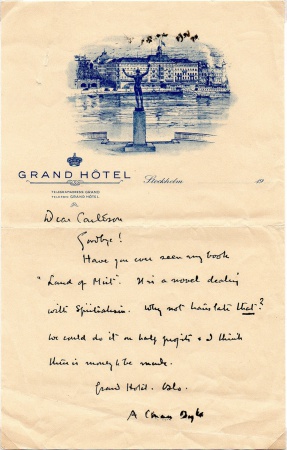 Letter to Mr Carleson about The Land of Mist (1-4 november 1929)