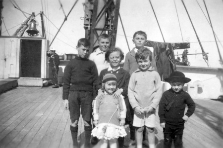 Adrian (second from left) onboard the S.S. Naldera (1920).
