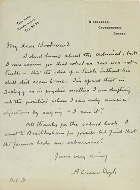 Letter to Arthur Smith Woodward (5 october)