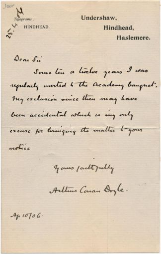 Letter about Academy banquet invitations (10 april 1906)