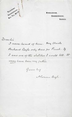 Letter about his father and Richard Doyle (undated)