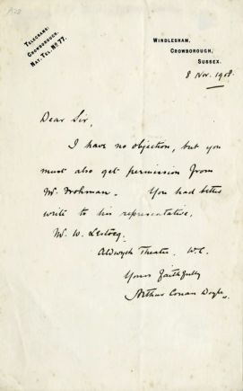 Letter about a permission to Mr. Frohman (8 november 1908)