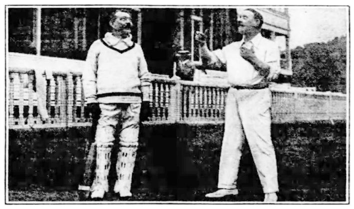 Sir Arthur Conan Doyle and S. S. Pawling tossing up during the cricket match Authors v. Publishers (21 august 1912).