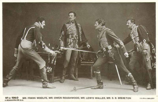 Major Olivier (Frank Woolfe), Major Bron (Owen Roughwood), Brigadier Gerard (Lewis Waller) and Captain Sabattier (S. B. Brereton)