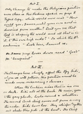 Letter about changes to the play The Fires of Fate (undated, before 15 june 1909)