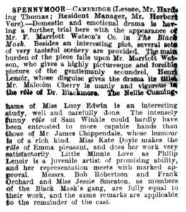 Review in The Stage (9 november 1899, p. 8)