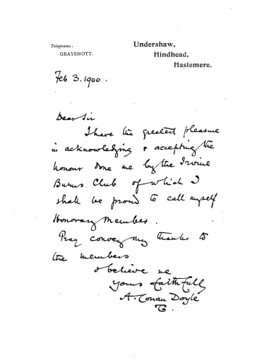 Letter to the Irvine Burns Club (3 february 1900)