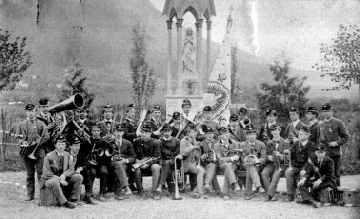 Arthur Conan Doyle in the Feldkirch marching band. Arthur is second from right, with the big bombardon.