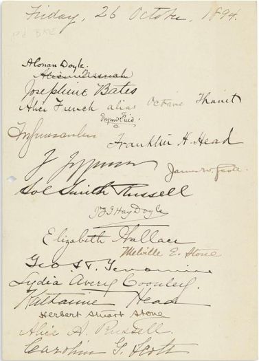 A. Conan Doyle (26 october 1894) Signature on card during luncheon at Chicago home of Franklin H. Head.