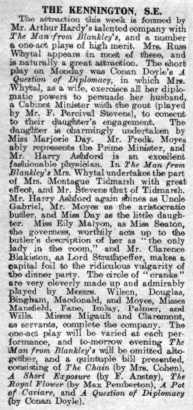 Review in The Stage (20 october 1910, p. 21)