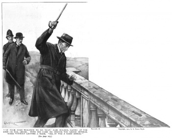 'It took some violence to do that,' said Holmes, gazing at the chip on the ledge. With his cane he struck.