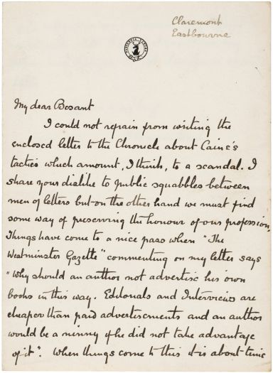 Letter to Sir Walter Besant (undated)