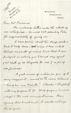 Letter to Mr Fiennes about a preface (14 january [1917-1920])