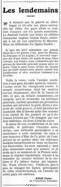 Le Figaro (7 february 1916, p. 1) Short extract.