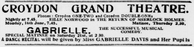 Ad for The Return of Sherlock Holmes (Surrey Mirror and County Post, 13 june 1924, p. 12)