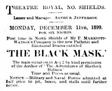 Ad in The Shields Daily gazette (12 december 1899, p. 1)