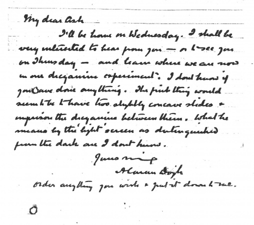 Letter to Richard Guy Ash about a dicyanine experiment (undated)