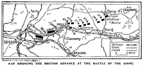 Map showing the British advance at the battle of the Aisne.