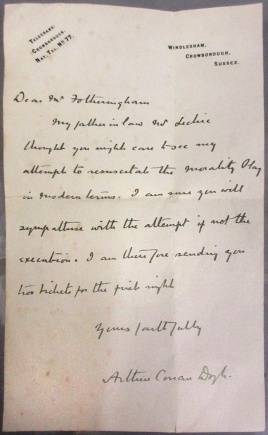 Letter to Mr. Fotheringham about the morality play (1909)