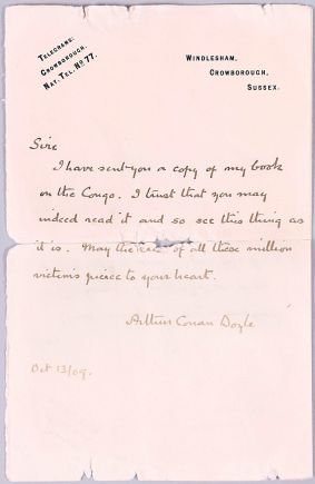 Letter about "The Crime of the Congo" (13 october 1909)