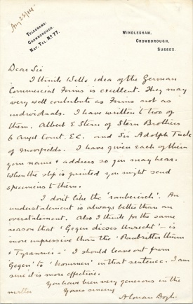 Letter about German Firms (23 august 1914)