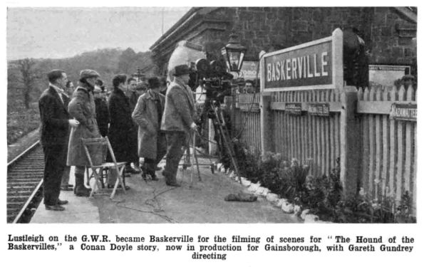 Down in Devon : Lustleigh on the G.W.R. became Baskerville for the filming of scenes for "The Hound of the Baskervilles," a Conan Doyle story, now in production for Gainsborough, with Gareth Gundrey directing (The Bioscope, 18 march 1931, p. 26)