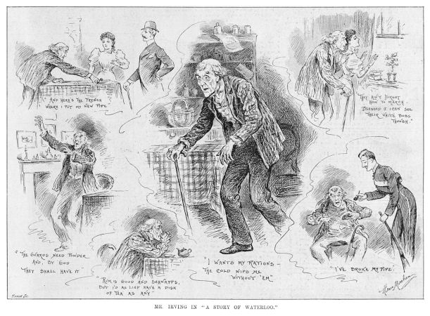Mr. Irving in "A Story of Waterloo." (Illustrations by Horace MacLean in The Illustrated Sporting & Dramatic News, 29 september 1894, p. 11).