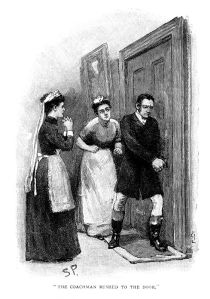The coachman rushed to the door.