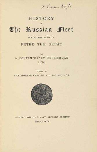 Arthur Conan Doyle Autograph in History of the Russian Fleet (Navy Record Society, 1899).