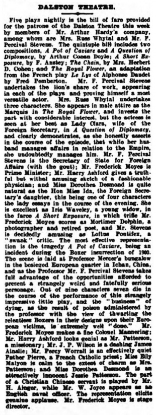 Review in The Era (17 september 1910, p. 13)
