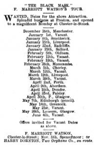 Tour dates in The Stage (2 november 1899, p. 20)