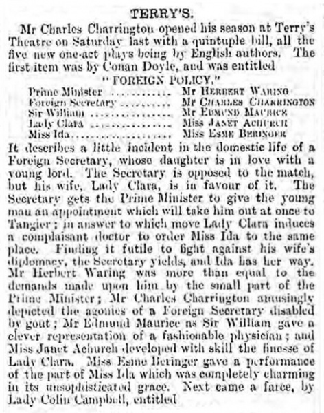 Review in The Era (10 june 1893, p. 8)