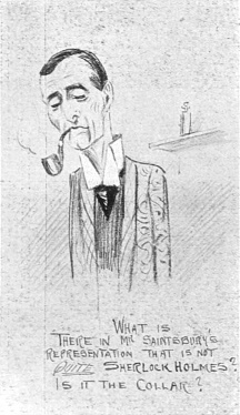 Caricature of H. A. Saintsbury as Sherlock Holmes.