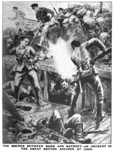 The Boches between bomb and bayonet — an incident in the great British advance at Loos.