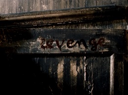 "Revenge" the bloody inscription (Rache)