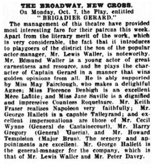 Review and cast in The Era (12 october 1907, p. 14)