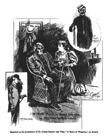 Sketched at the production of Dr. Conan Doyle's new Play, "A Story of Waterloo," at Bristol. (Illustrations by Sherie, 29 september 1894, p. 403).