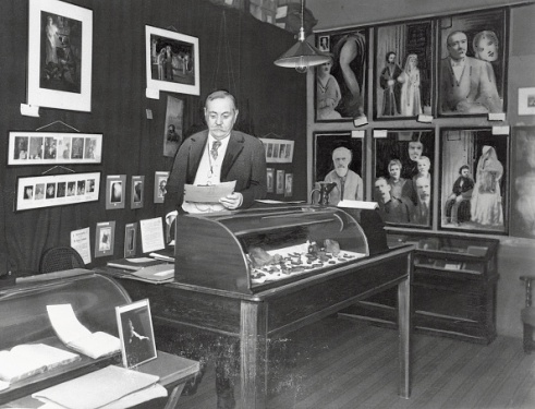 Arthur Conan Doyle in his Psychic Museum under The Psychic Bookshop.