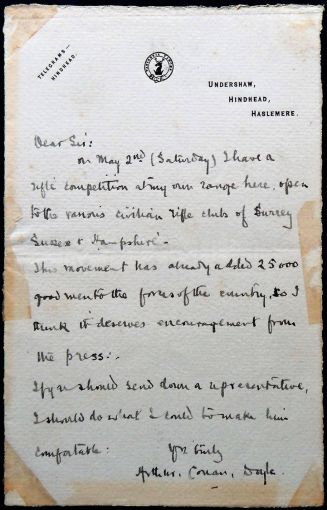 Letter to the press about Rifle Competition (undated [1903])