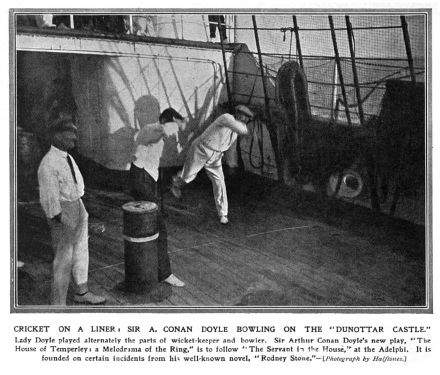 Cricket on a Liner: Sir A. Conan Doyle bowling on the "Dunottar Castle" (september 1909).