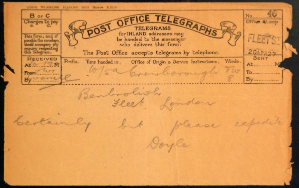 Telegram to Benn Brothers Ltd. (20 april 1927)