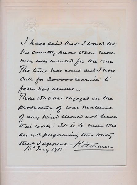 Facsimile of Lord Kitchener's letter.