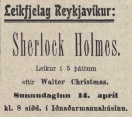 Ad for 2nd performance on sunday 14 april 1912 (Reykjavik, 13 april 1912)