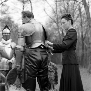 Adrian with his wife Anna repairing his armour (march 1948).
